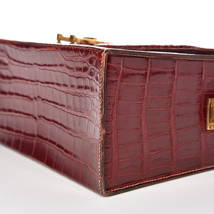Hermes Shiny Porosus Crocodile Handbag Rouge H 9 of 13
