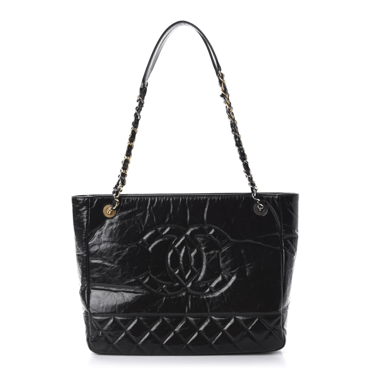 Chanel Shiny Aged Calfskin Quilted Small Shopping Bag Black 1 of 11