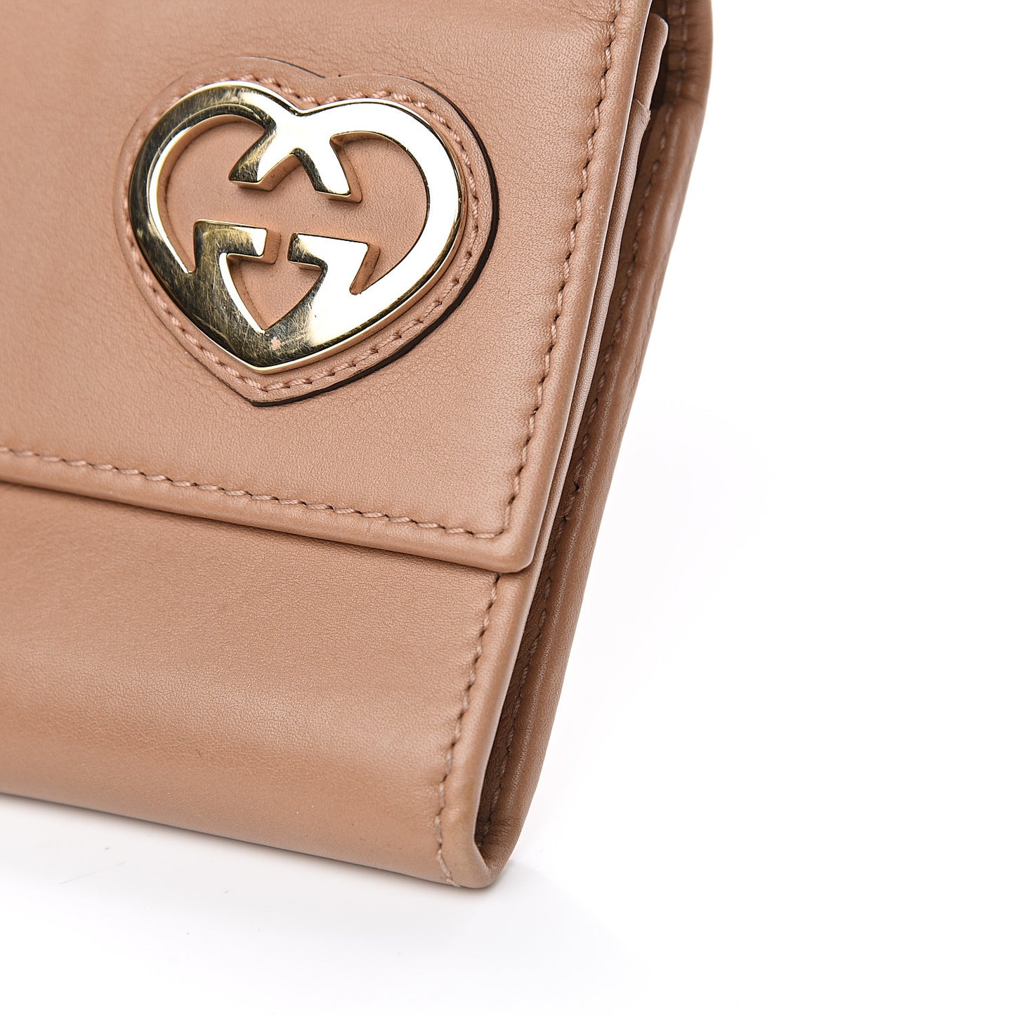 Calfskin Lovely Heart Continental Wallet Rose Beige