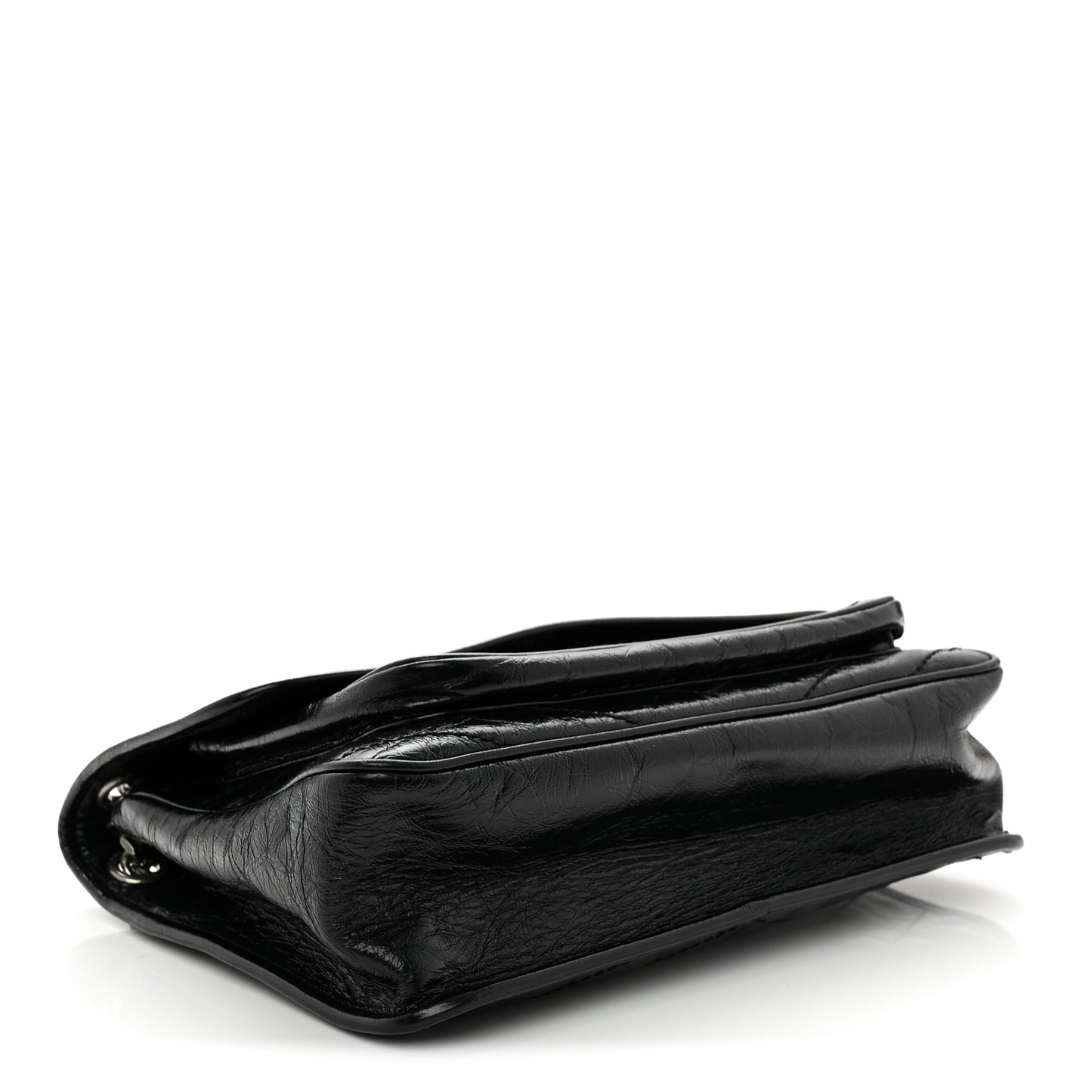 Crinkled Calfskin Matelasse Monogram Medium Niki Chain Satchel Black Black