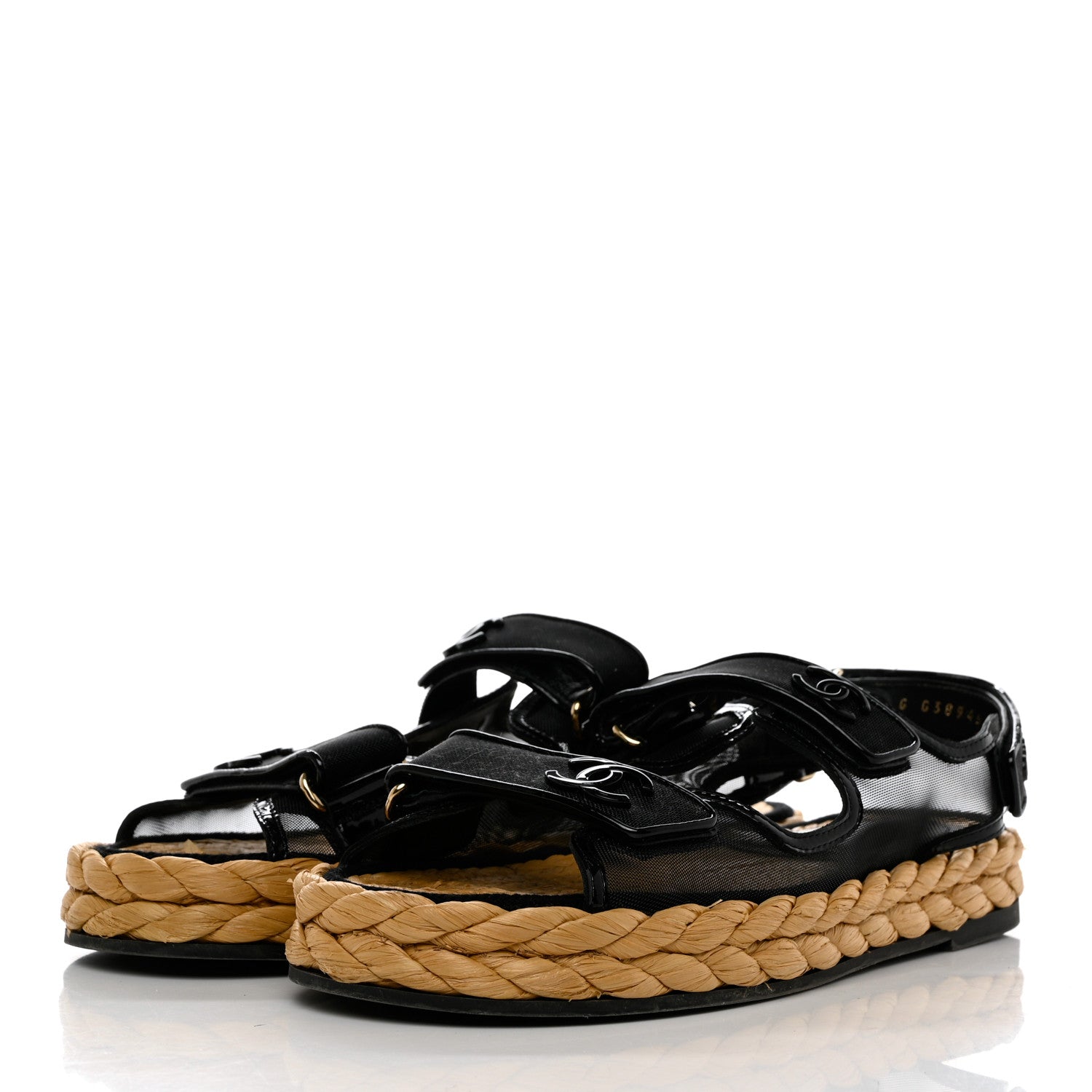 Chanel Mesh Patent Calfskin Velcro Dad Sandals 40 Black 3 of 9