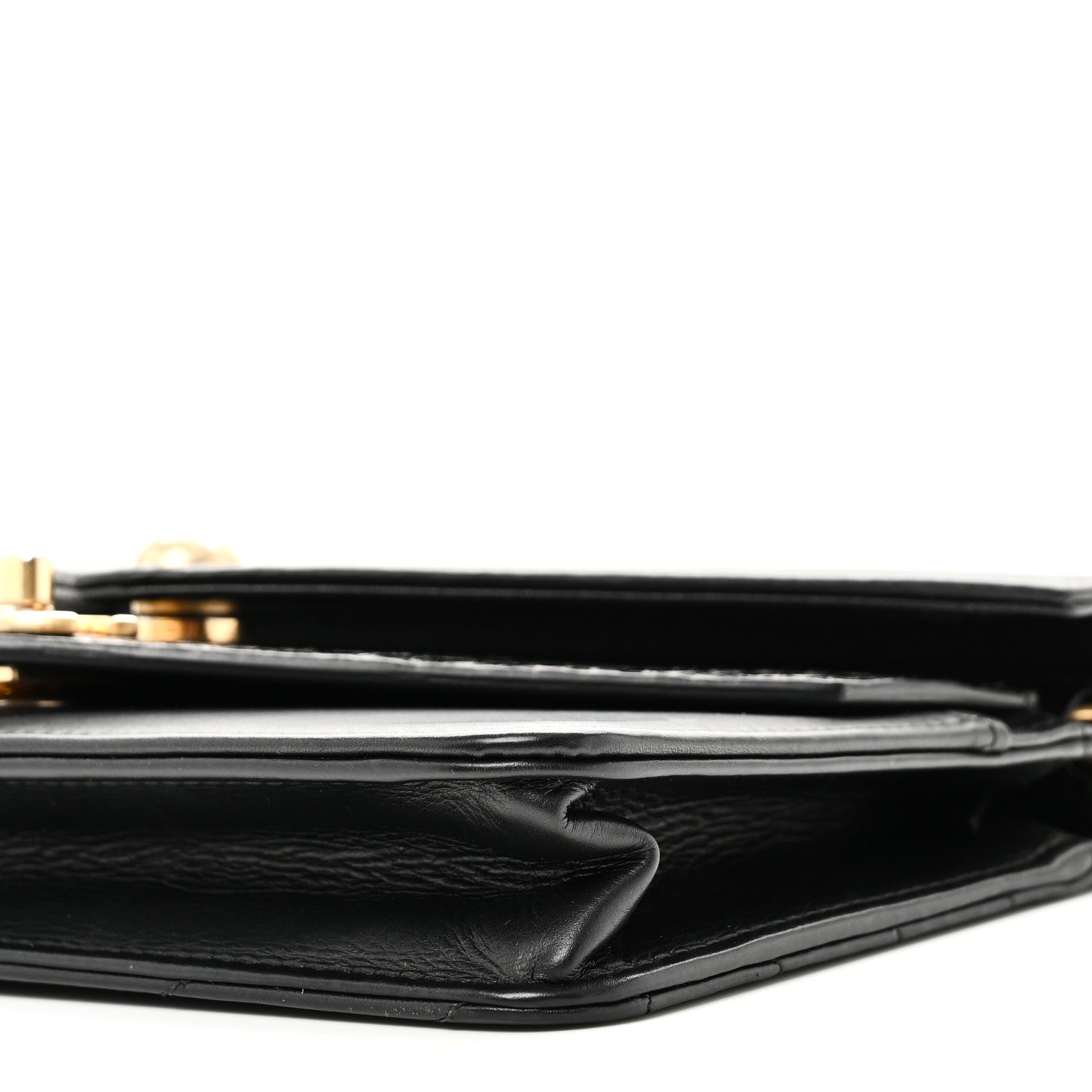 Chanel Calfskin Elaphe Double Chevron Mini Wallet On Chain WOC Black 11 of 12