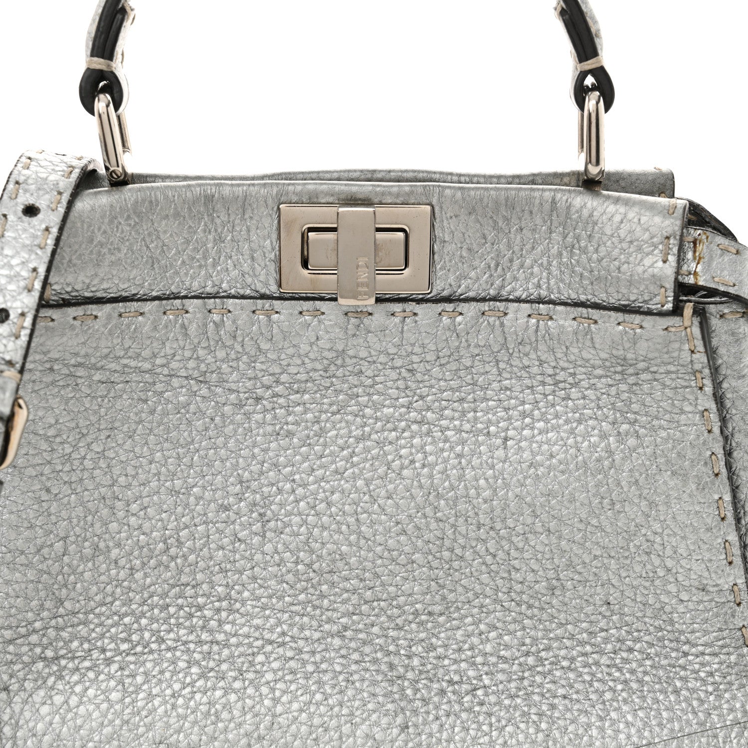 Fendi Cuoio Romano Lux Selleria Mini Peekaboo Iconic Satchel Argento 9 of 13