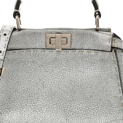 Fendi Cuoio Romano Lux Selleria Mini Peekaboo Iconic Satchel Argento 9 of 13