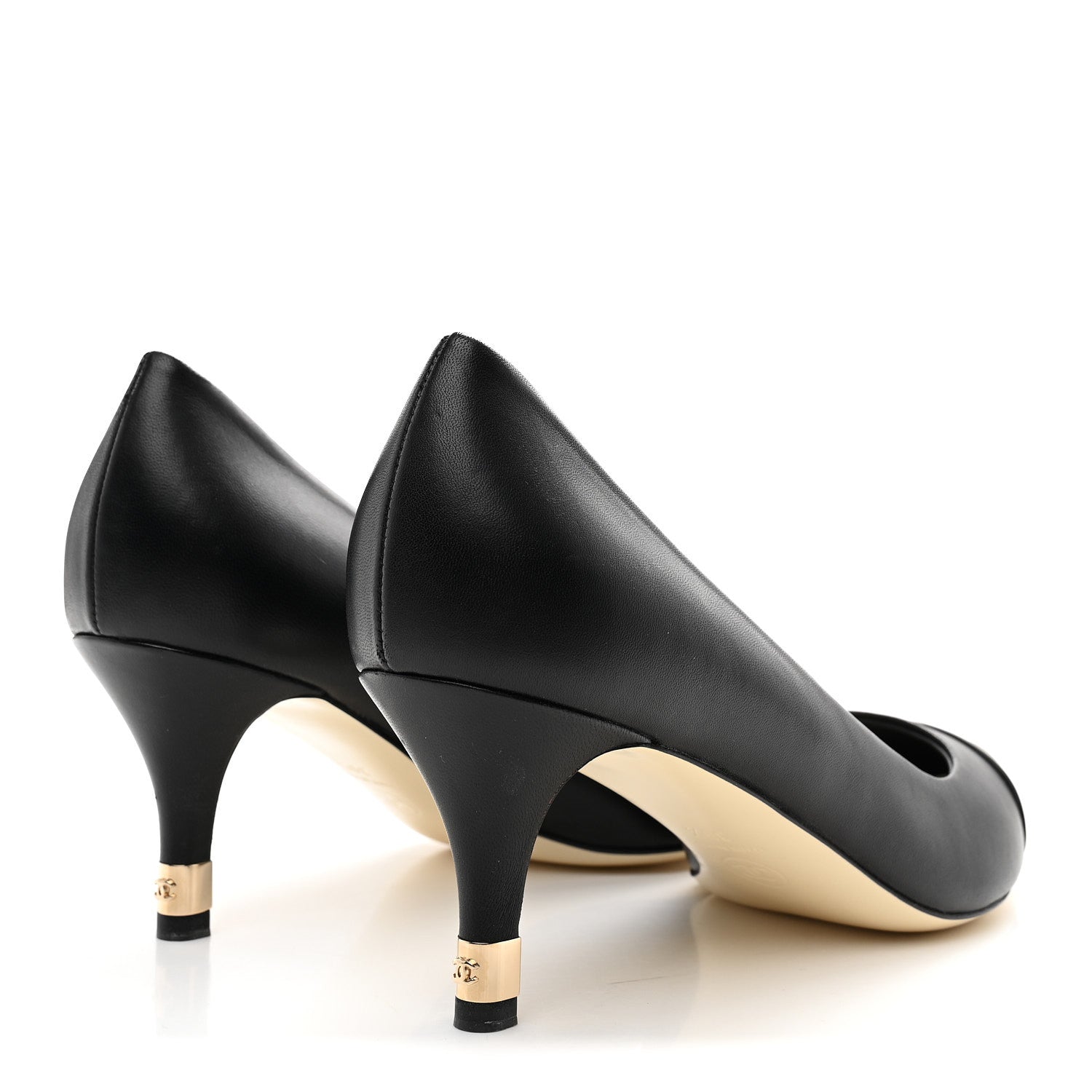 Chanel Lambskin CC Cap Toe Kitten Heel Pumps 39.5 Black 5 of 10