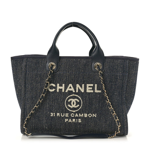 Denim Small Deauville Tote Dark Blue White