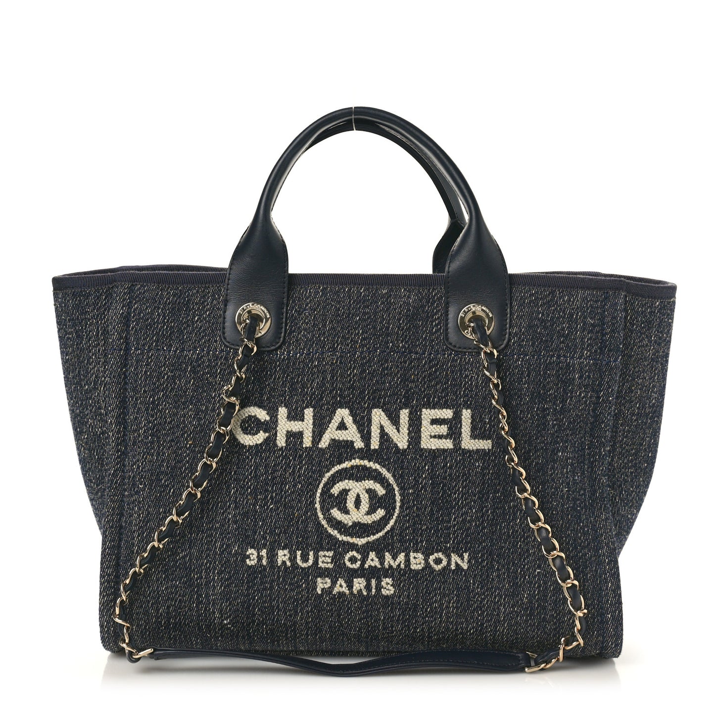 Denim Small Deauville Tote Dark Blue White