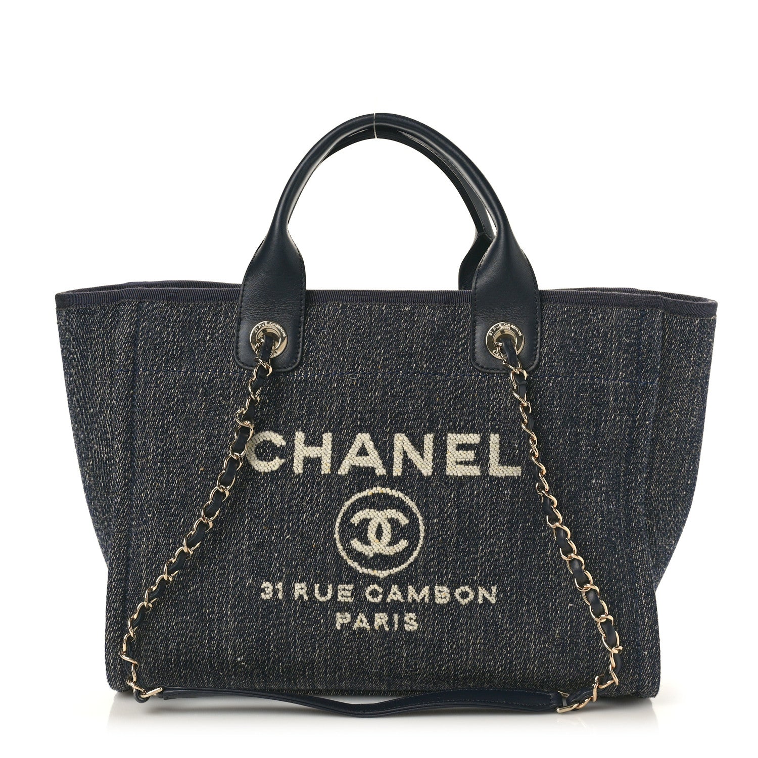 Chanel Denim Small Deauville Tote Dark Blue White 1 of 11