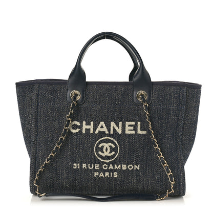 Chanel Denim Small Deauville Tote Dark Blue White 1 of 11