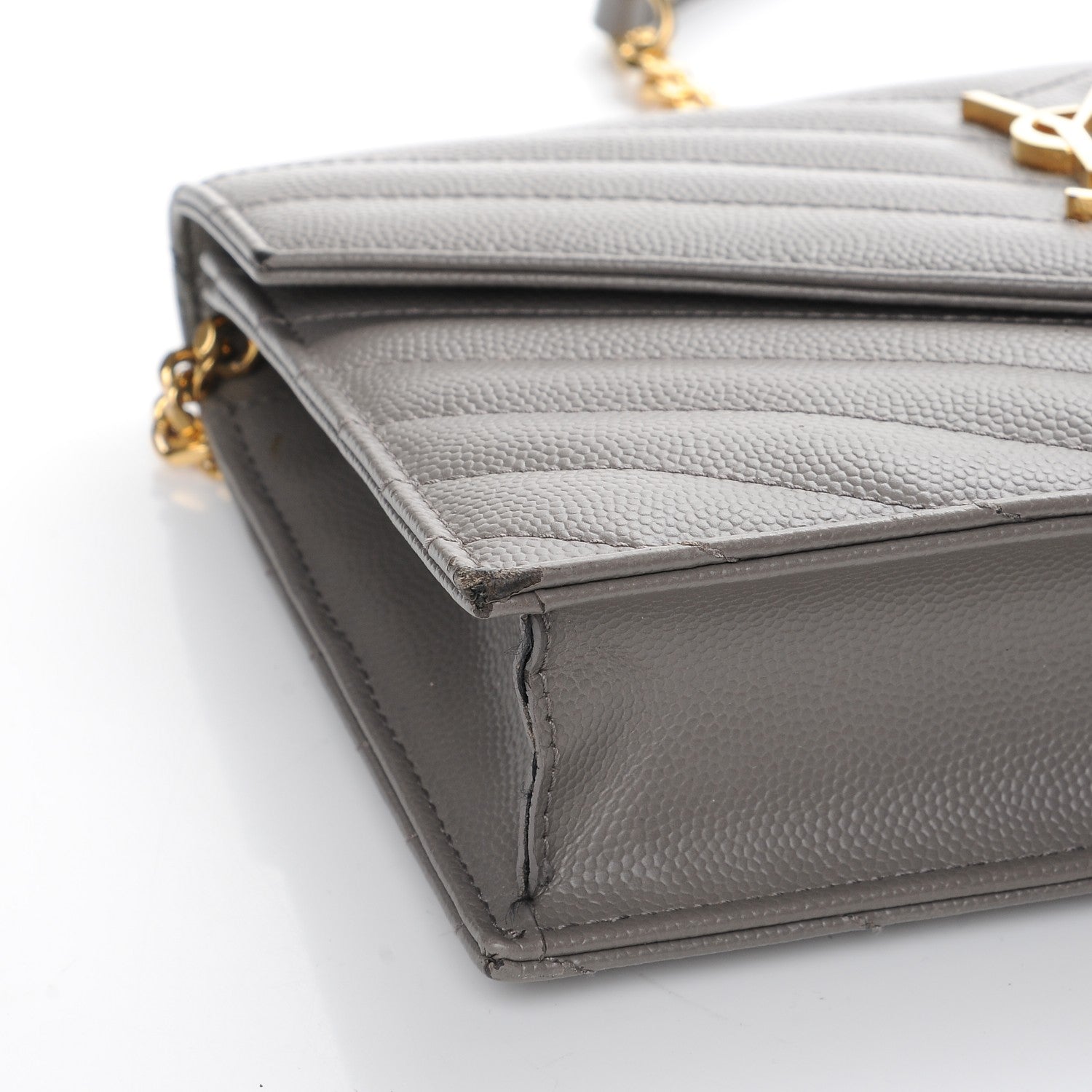 Saint Laurent Grain De Poudre Matelasse Chevron Monogram Chain Wallet Fog 9 of 11