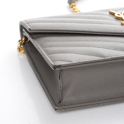 Saint Laurent Grain De Poudre Matelasse Chevron Monogram Chain Wallet Fog 9 of 11