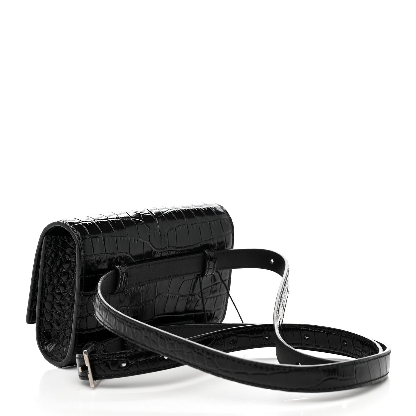 Calfskin Crocodile Embossed Monogram Kate Belt Bag Black