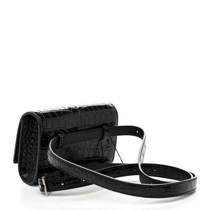 Saint Laurent Calfskin Crocodile Embossed Monogram Kate Belt Bag Black 3 of 9