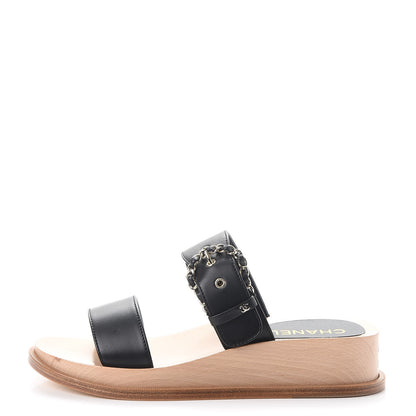Chanel Calfskin Wood Buckle Mules 39 Black 1 of 13