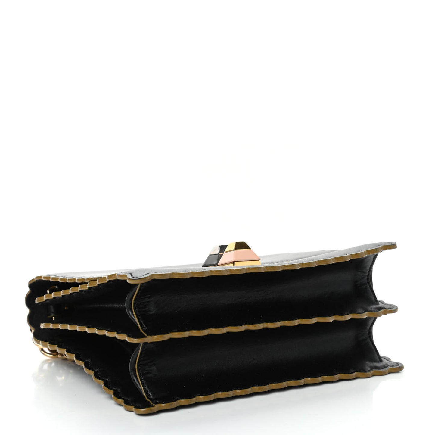Vitello Liberty Scalloped Studded Small Kan I Shoulder Bag Black
