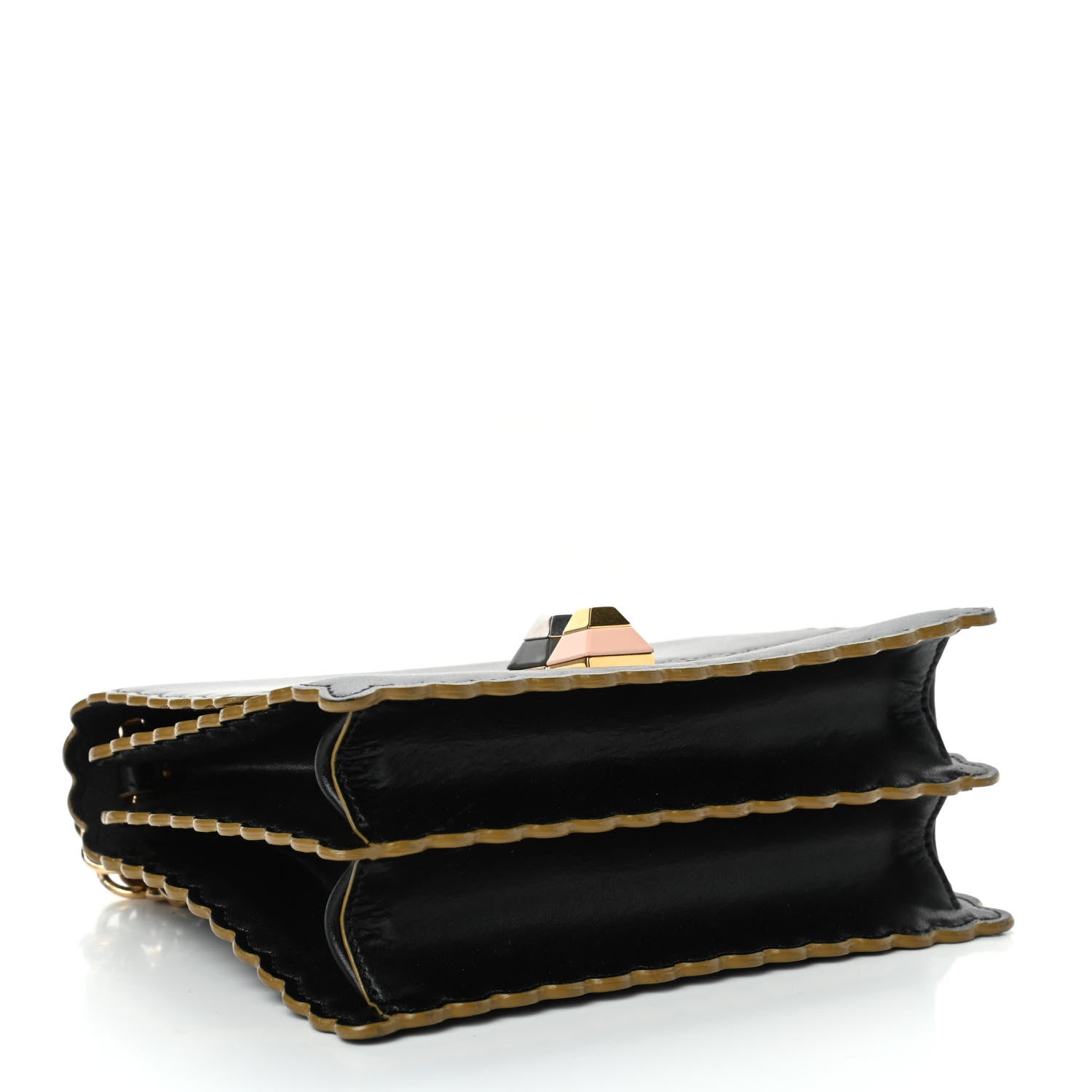 Fendi Vitello Liberty Scalloped Studded Small Kan I Shoulder Bag Black 3 of 4