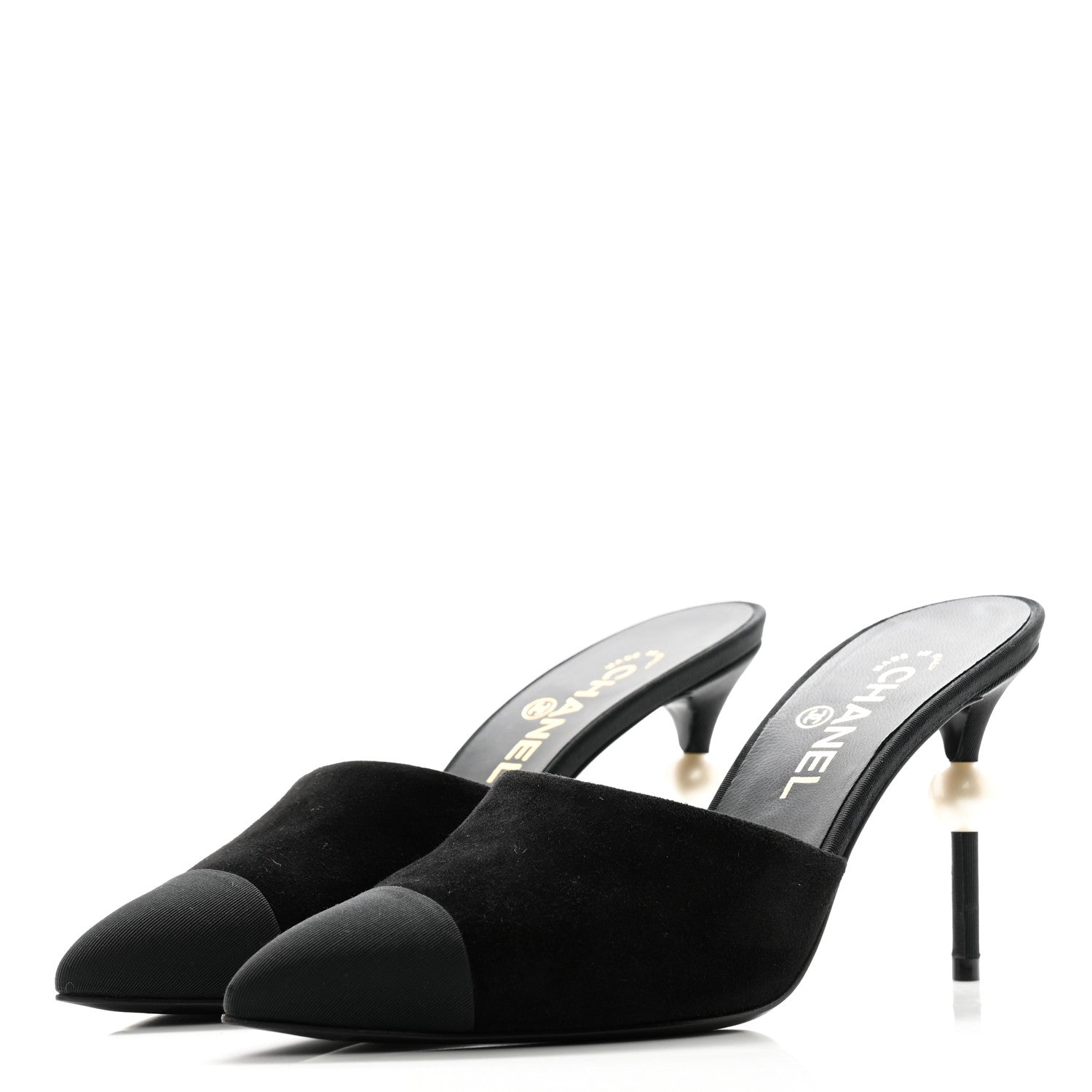 Chanel Suede Grosgrain Cap Toe Pearl Mule 39.5 Black 3 of 10