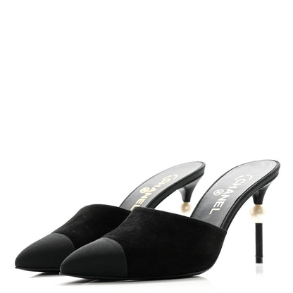 Chanel Suede Grosgrain Cap Toe Pearl Mule 39.5 Black 3 of 10