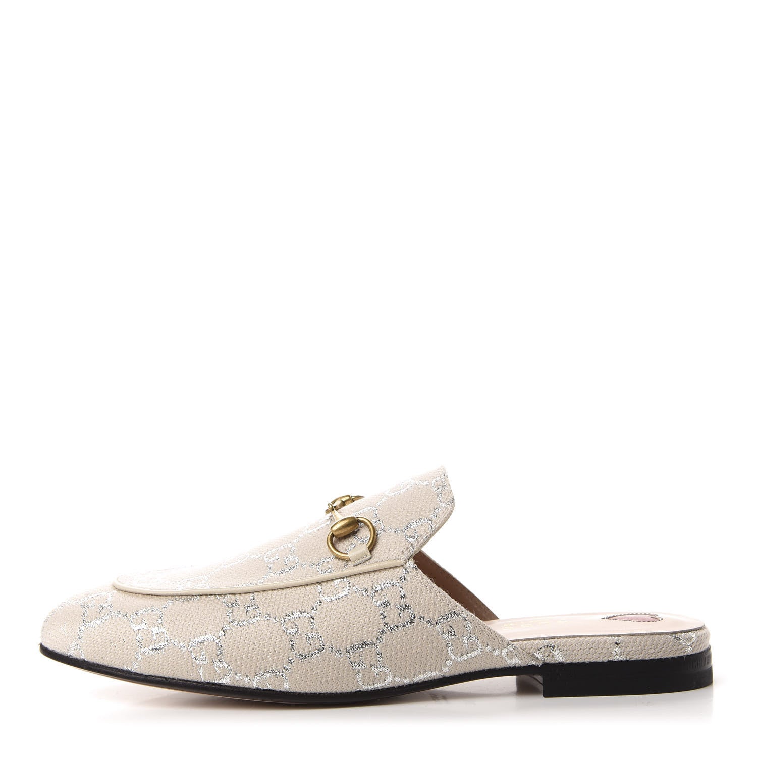 Gucci Canvas Lame GG Monogram Womens Princetown Slippers 38 Gardenia Silver 1 of 10