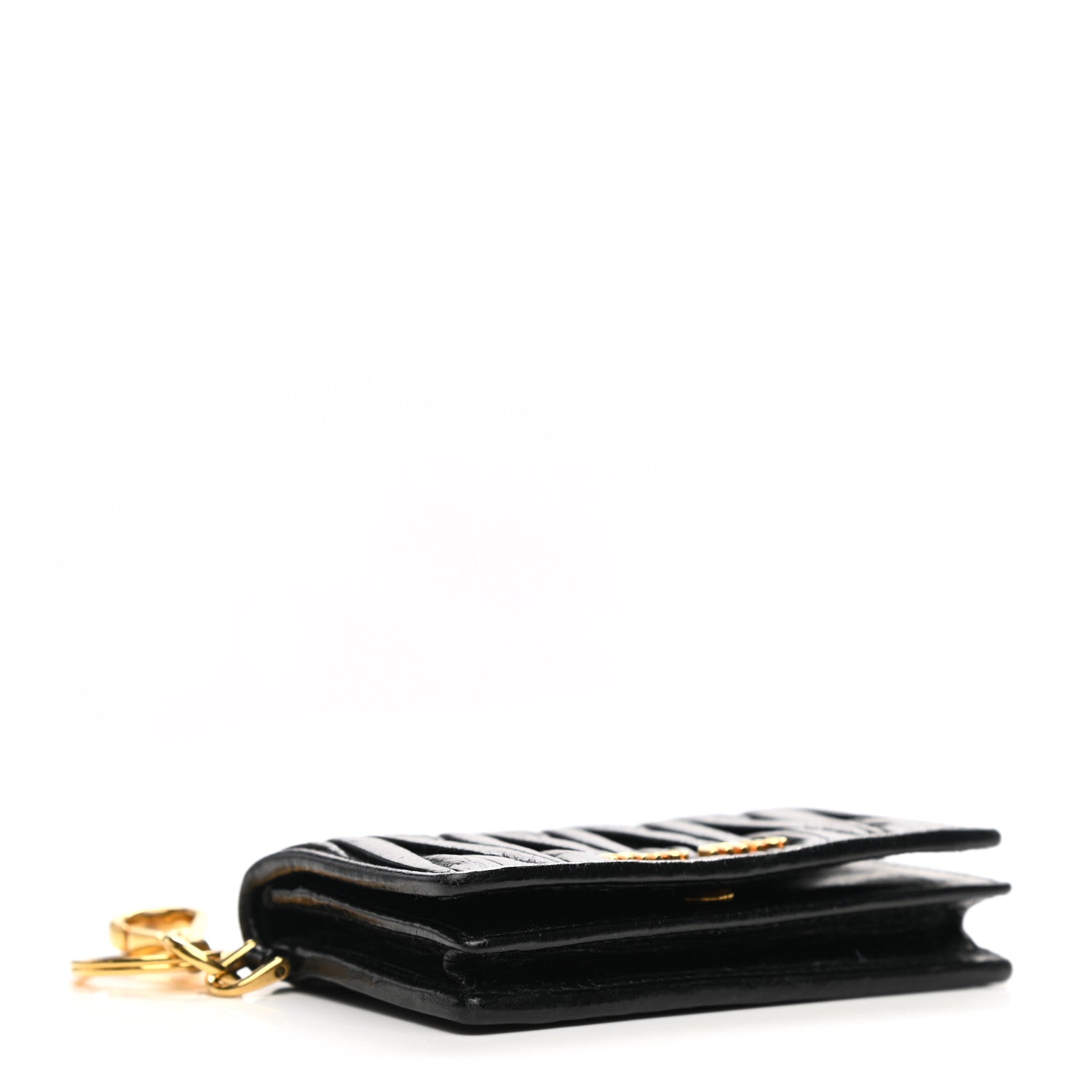 Miu Miu Nappa Matelasse Flap Card Holder Key Ring Black 4 of 7