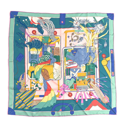 Hermes Silk Bagage a Main Scarf 90  Turquoise Rose Pale Jaune 1 of 5