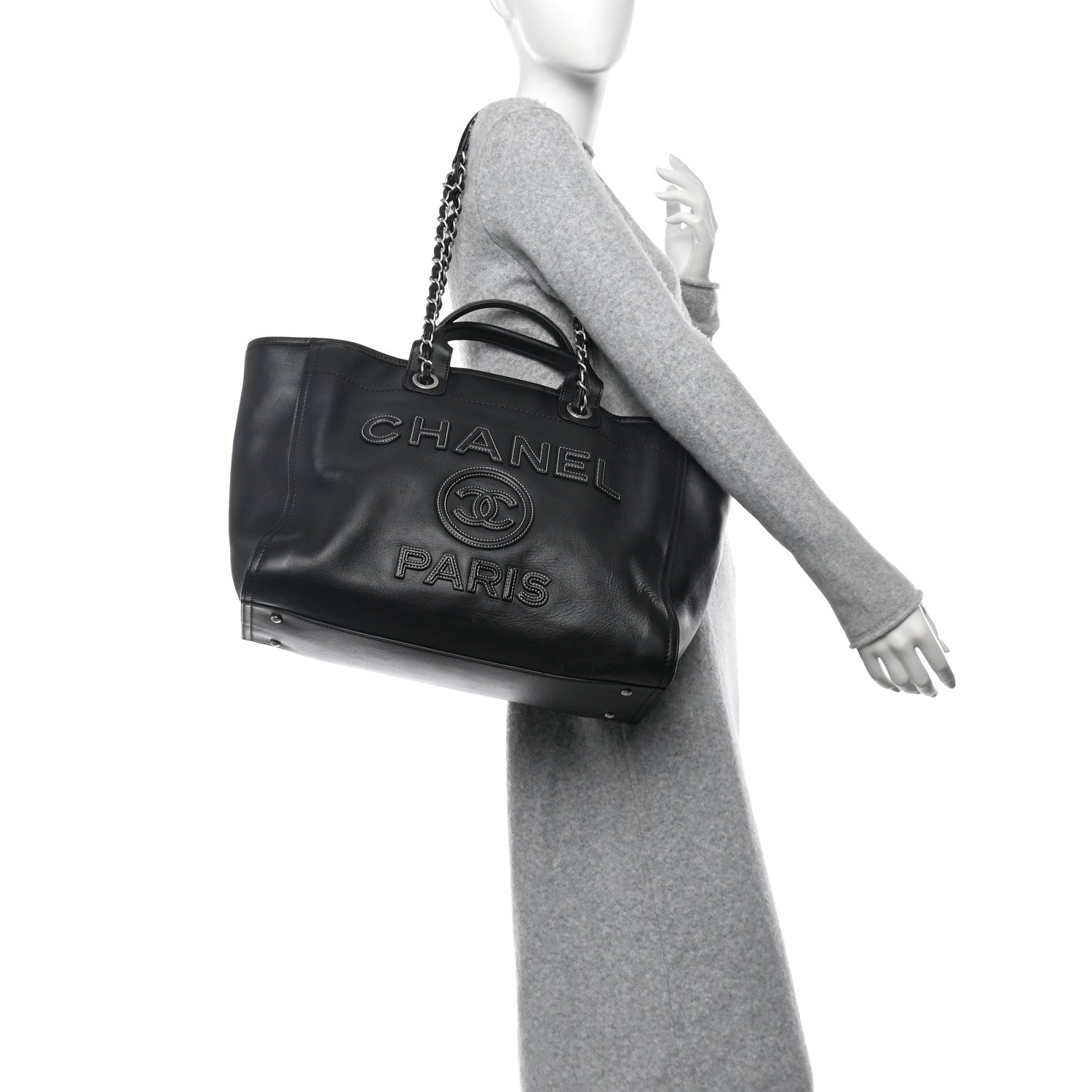 Chanel Calfskin Medium Deauville Tote Black 2 of 13