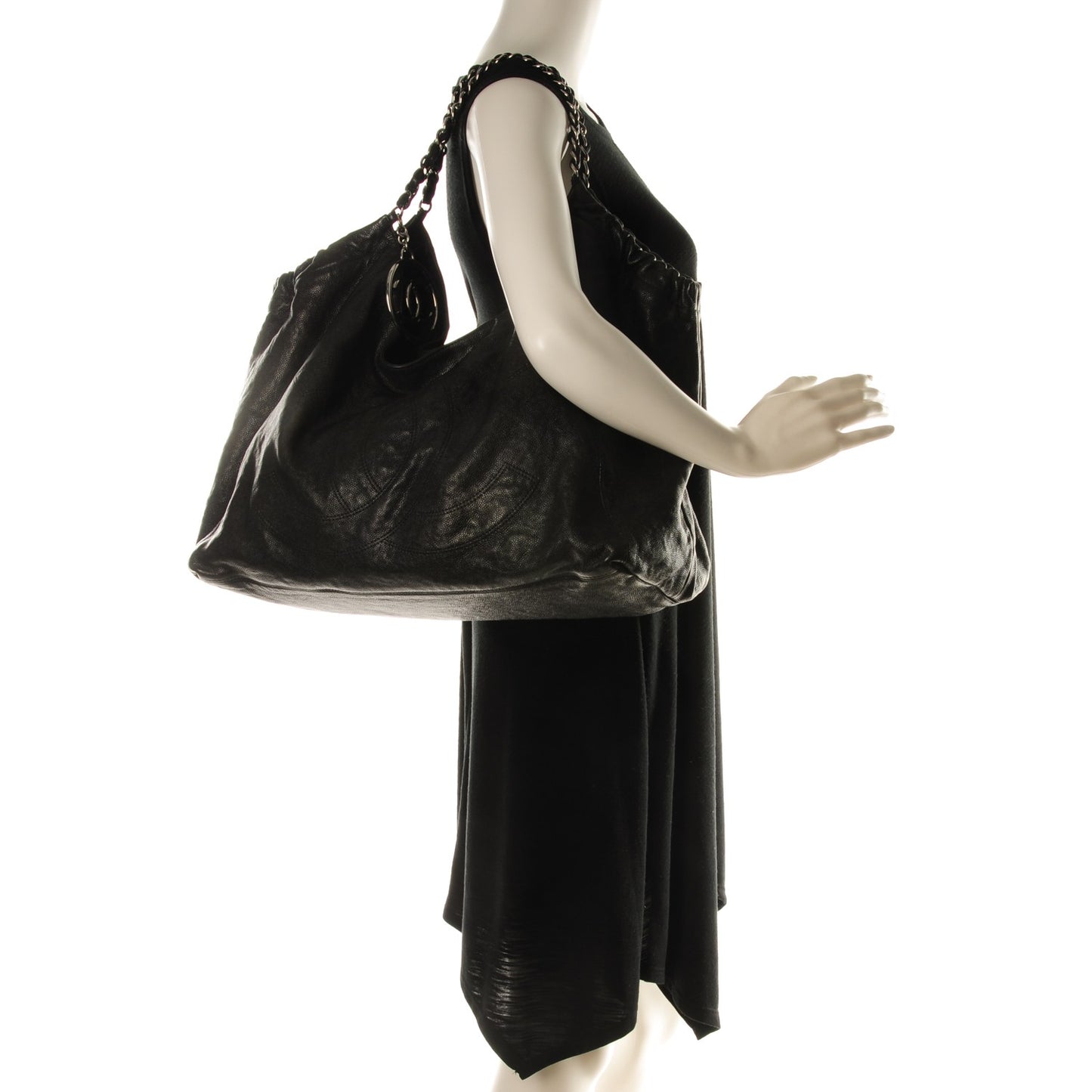 Distressed Caviar XL Coco Cabas Black