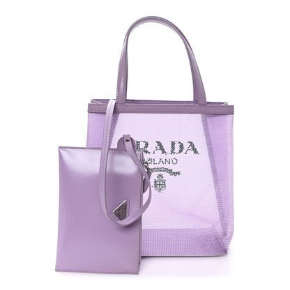 Prada Sequin Mesh Small Tote Bag Lilium 3 of 10