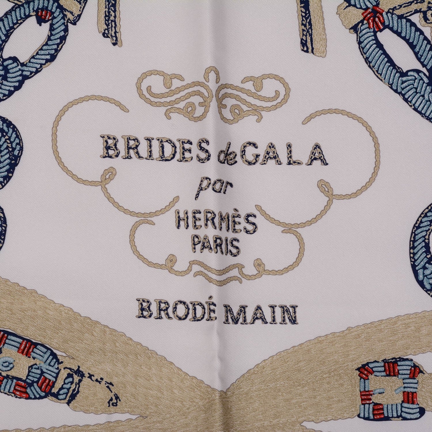 Hermes Silk Brides De Gala Scarf 90 Marine Blanc Beige 3 of 6