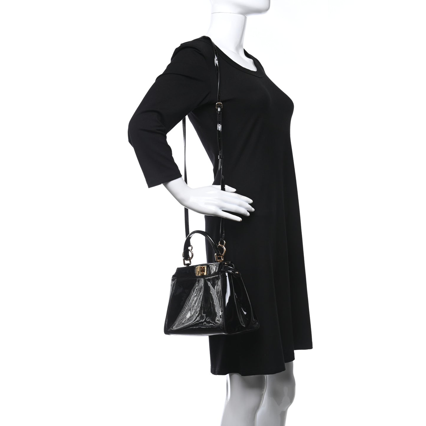 Vitello Vernice Mou Mini Peekaboo Iconic Satchel Black