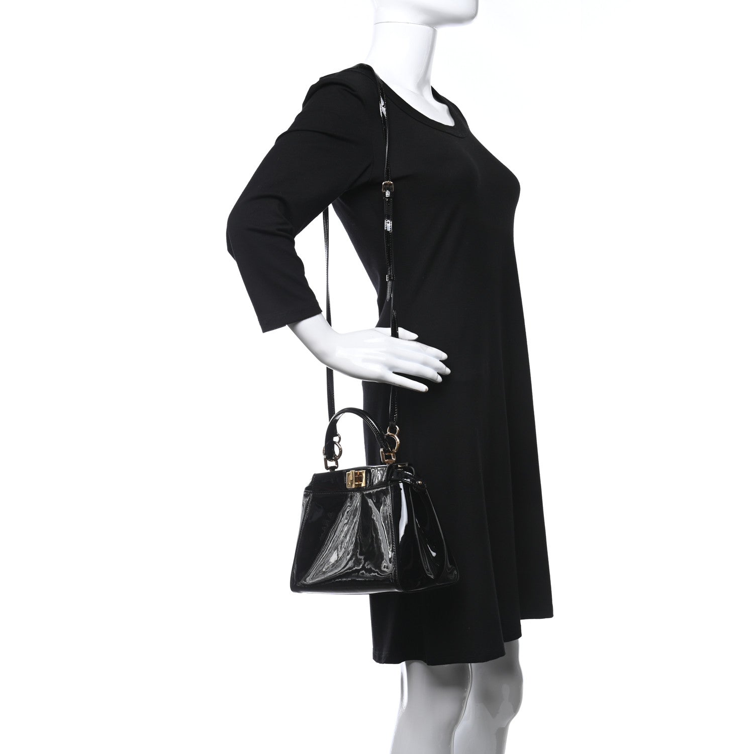 Fendi Vitello Vernice Mou Mini Peekaboo Iconic Satchel Black 2 of 10