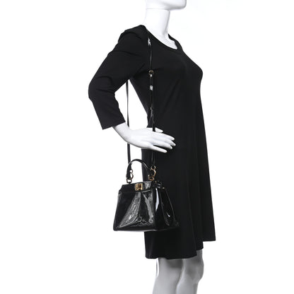 Fendi Vitello Vernice Mou Mini Peekaboo Iconic Satchel Black 2 of 10