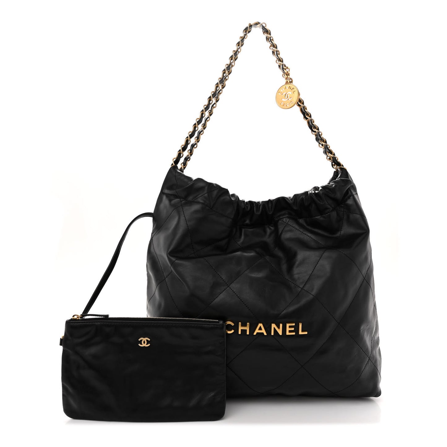 Shiny Calfskin Quilted Chanel 22 Black