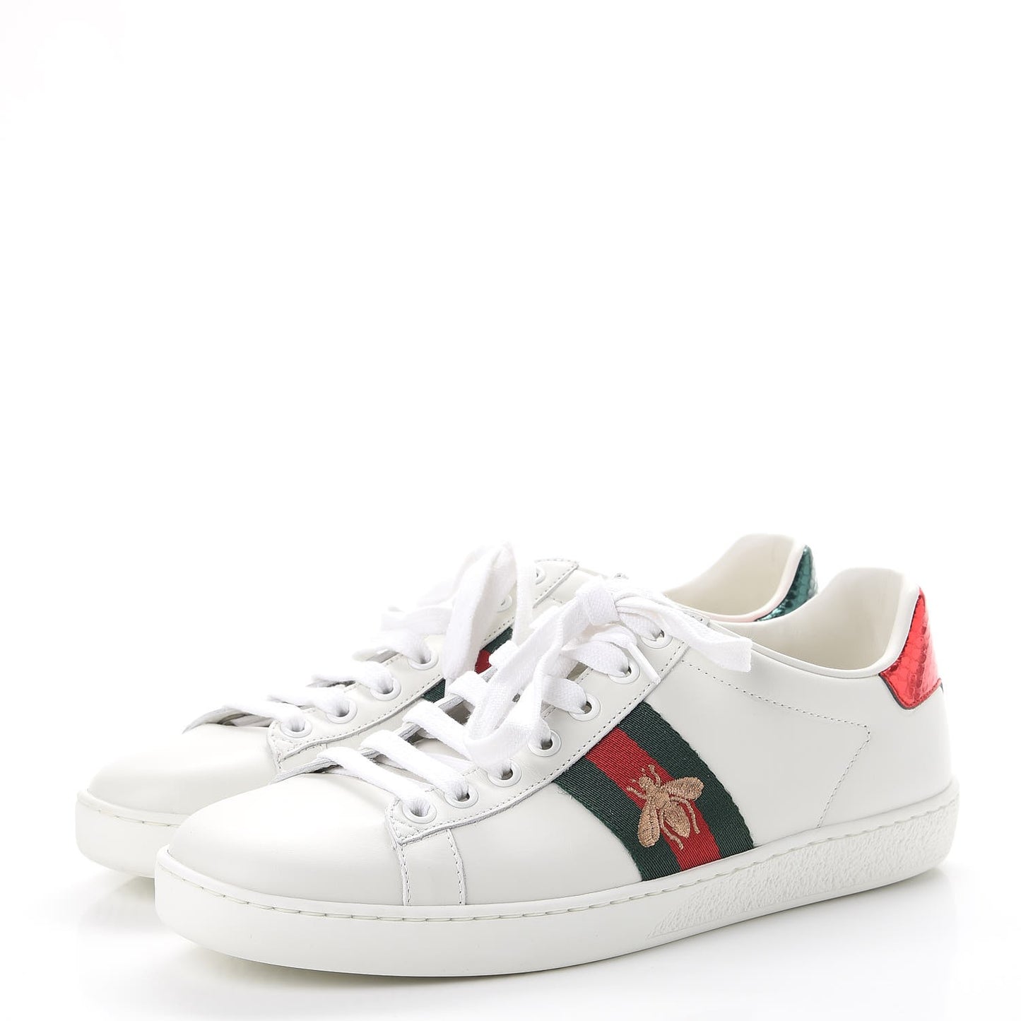 Calfskin Ayers Bee Embroidered Womens Ace Sneakers 37.5 White Green