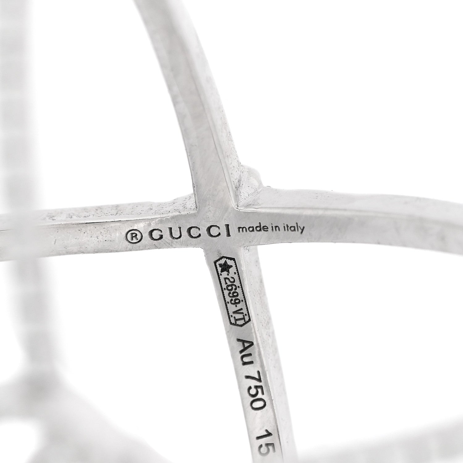Gucci 18K White Gold Diamond Running G Cross Ring 55 7.25 4 of 5