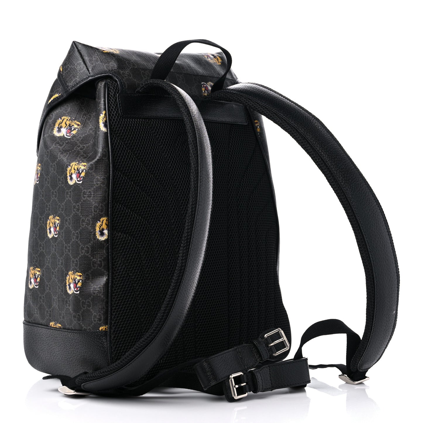 GG Supreme Monogram Azalea Calfskin Tigers Medium Retro Interlocking G Backpack Black