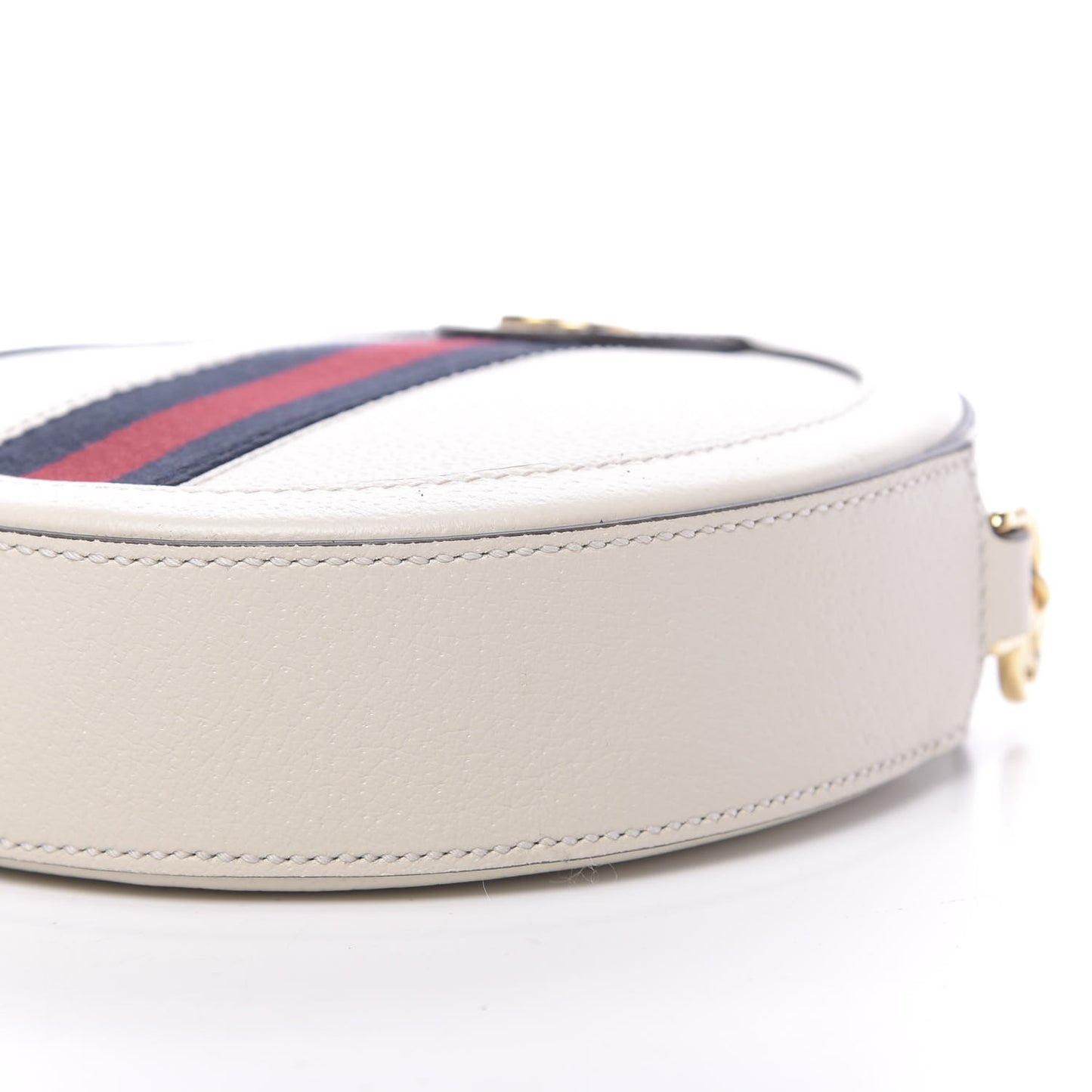 Textured Calfskin Web Mini Ophidia Round Shoulder Bag Mystic White