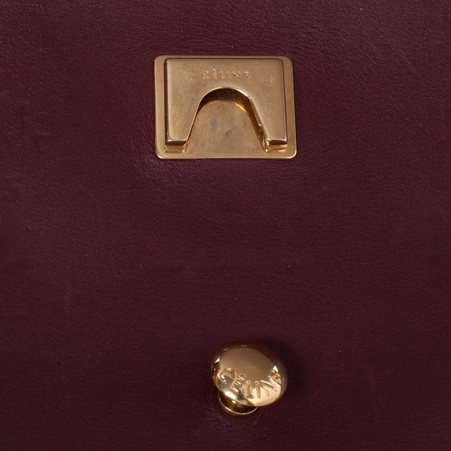 Celine Calfskin Medium Clasp Shoulder Bag Wine 6 of 9