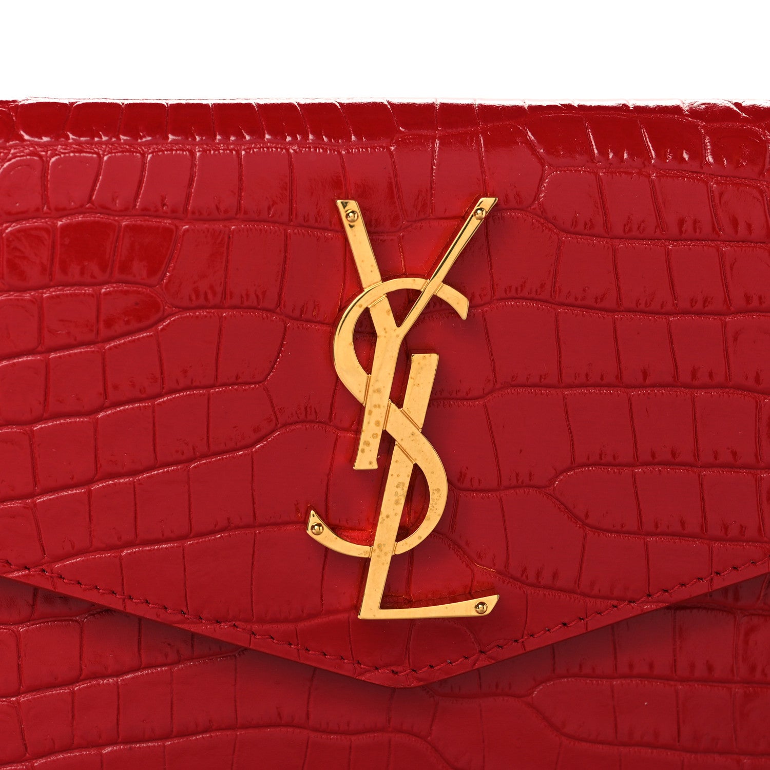 Saint Laurent Calfskin Crocodile Embossed Uptown Monogram Pouch Rouge Eros 8 of 8