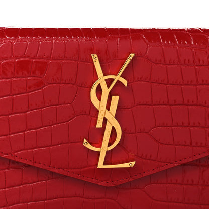 Saint Laurent Calfskin Crocodile Embossed Uptown Monogram Pouch Rouge Eros 8 of 8