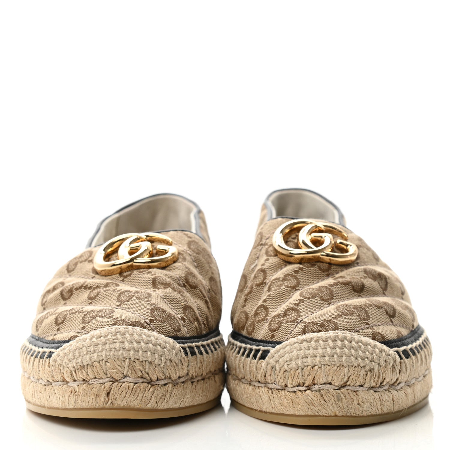 Gucci Monogram Matelasse Diagonal GG Marmont Espadrilles 39.5 Beige Ebony Black 2 of 12