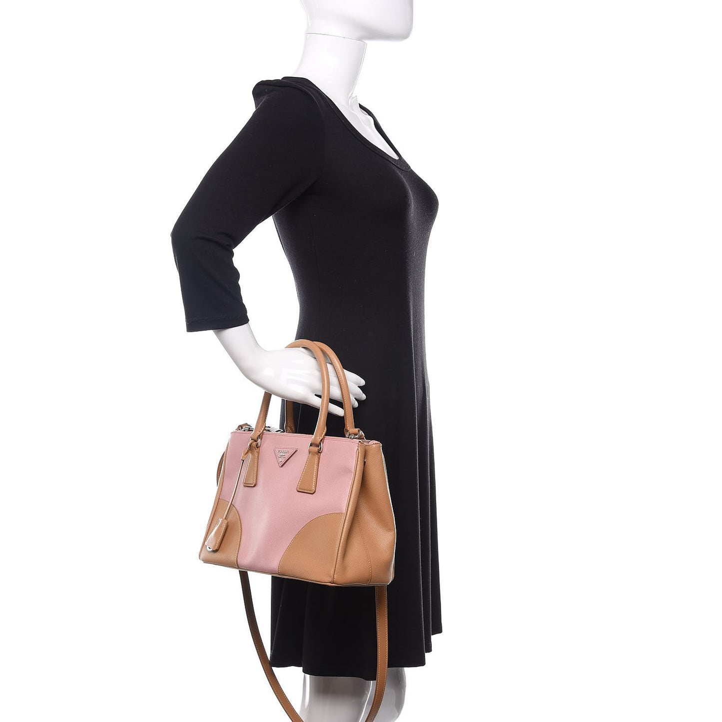 Saffiano Small Bi-Color Galleria Double Zip Tote Pesco Naturale