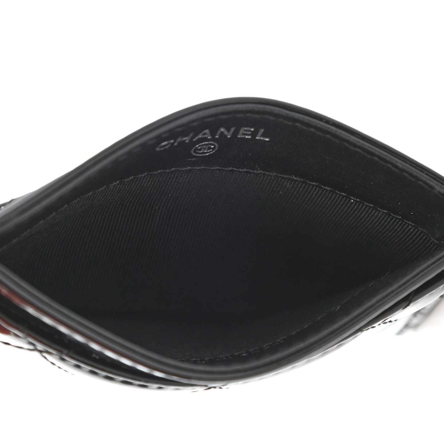 Patent Calfskin Quilted Card Holder Black