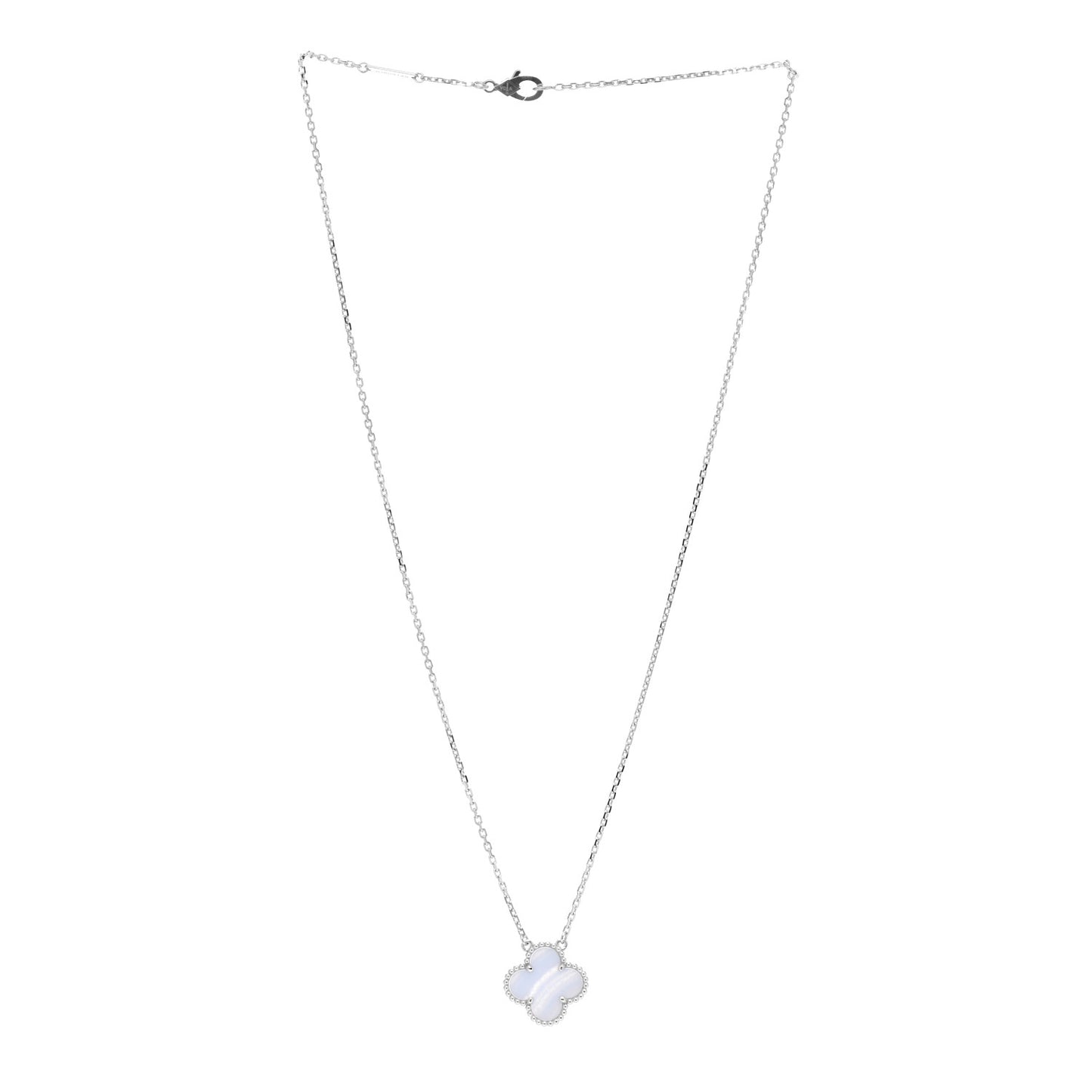 18K White Gold Chalcedony Vintage Alhambra Pendant Necklace