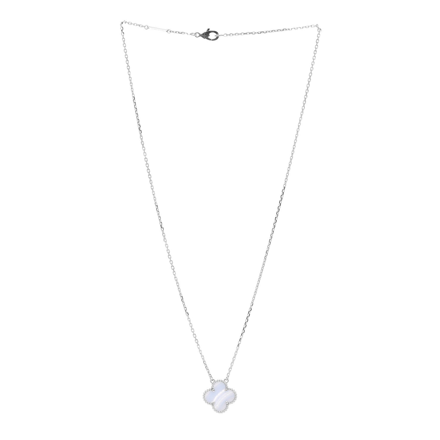 Van Cleef & Arpels 18K White Gold Chalcedony Vintage Alhambra Pendant Necklace 3 of 5