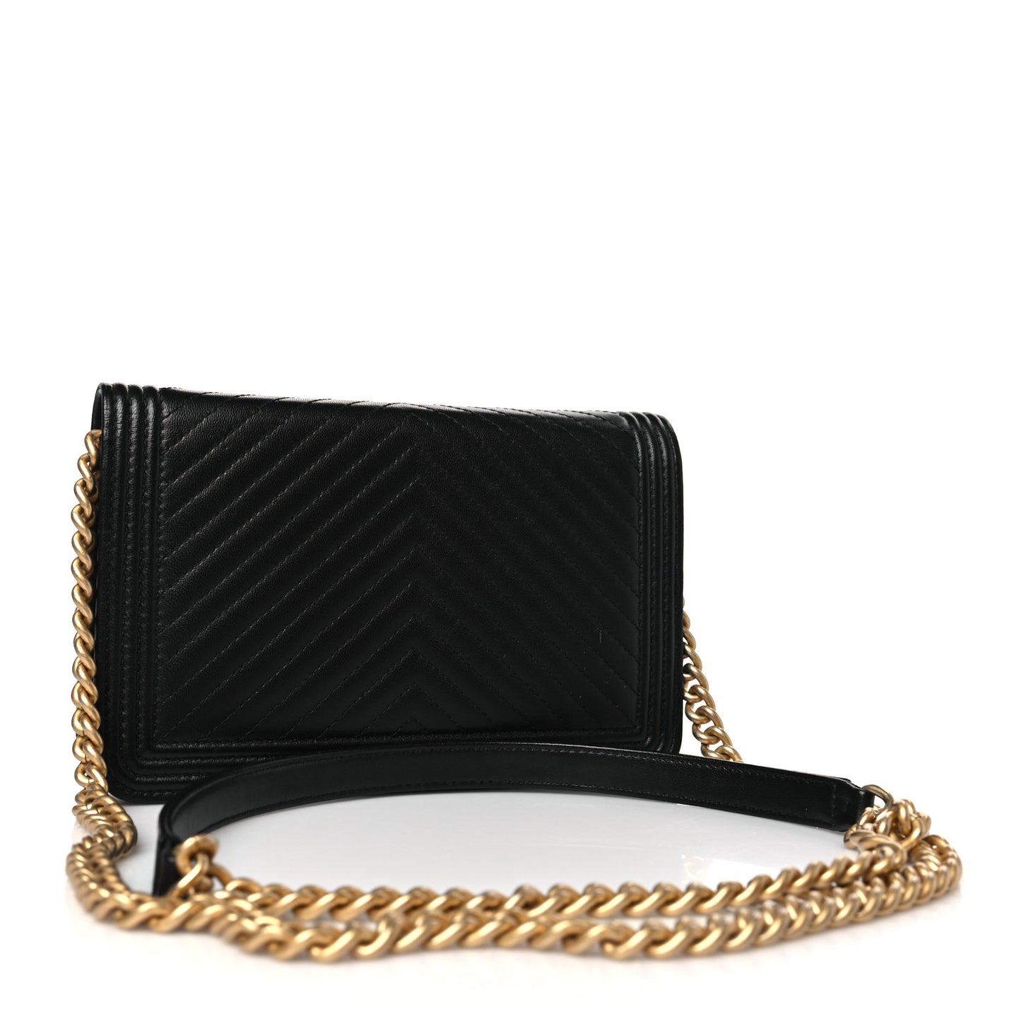 Lambskin Chevron Boy Wallet On Chain WOC Black