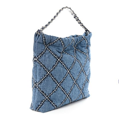 Chanel Stitched Denim Quilted Chanel 22 Blue 4 of 11