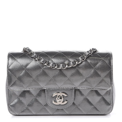 Chanel Metallic Calfskin Quilted Pixel Effect Mini Rectangular Flap Dark Silver 1 of 11
