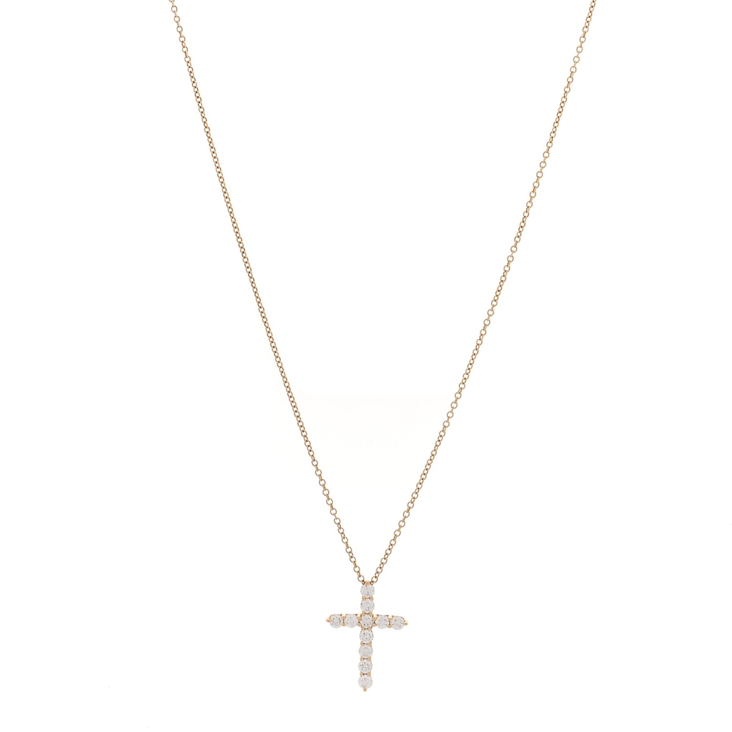 18K Yellow Gold Diamond Small Cross Pendant Necklace