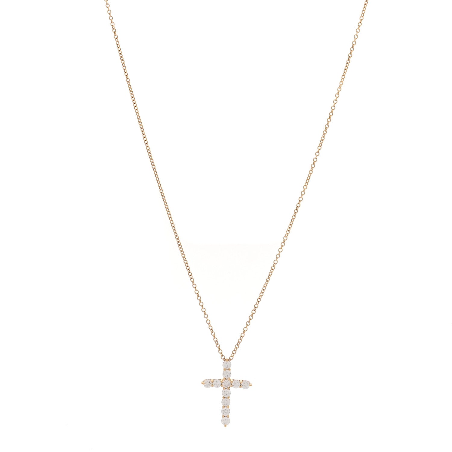 Tiffany 18K Yellow Gold Diamond Small Cross Pendant Necklace 1 of 6